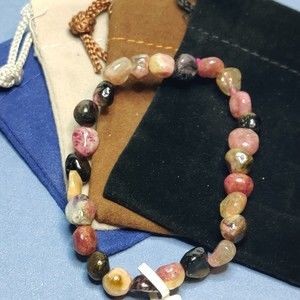 Mixed Tourmaline stretch nugget bracelet natural stone w/Free felt pouch-NB23